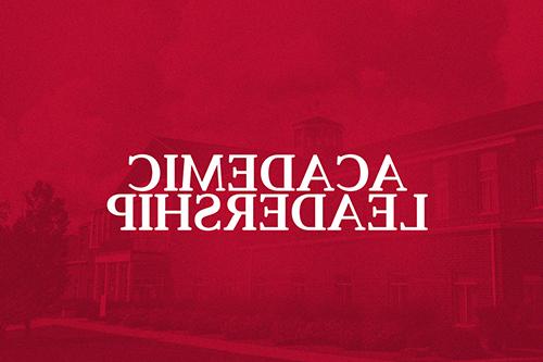 A photo of campus overlayed in red with "Academic Leadership" text on it.